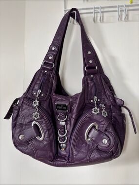 ✨Angel Kiss Purple Faux Leather Shoulder Bag Multi Pocket Y2K Style